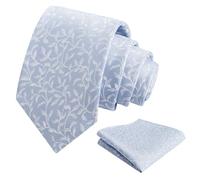 Alizeal Mens 8cm Floral Printed Wedding Party Classic Colorful Necktie with Hanky Set, Light Blue+White
