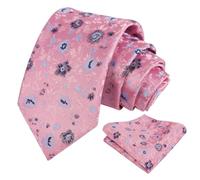 Alizeal Mens 8cm Floral Printed Wedding Party Classic Colorful Necktie with Hanky Set, Pink+Blue