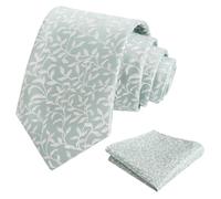 Alizeal Mens 8cm Floral Printed Wedding Party Classic Colorful Necktie with Hanky Set, Sage Green+White