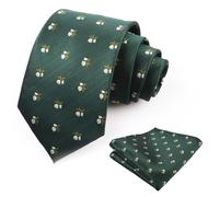 Alizeal Mens 8cm Floral Tie Wedding Party Classic Colorful Necktie with Hanky Set, Dark Green+White