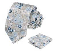Alizeal Mens 8cm Floral Tie with Pocket Square Fashion Elegant Wedding Business Necktie Set, Gray+Navy Blue