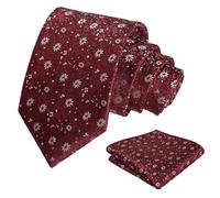 Alizeal Mens 8cm Necktie and Hanky Delicate Small Floral Casual Formal Wedding Tie Set, Burgundy
