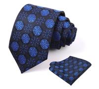 Alizeal Mens 8cm Regular Floral Pattern Tie and Hanky Unique Classic for Business Wedding Necktie Set, Royal Blue+Navy
