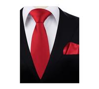 Alizeal Mens 8cm Solid Color Necktie and Hanky Classic Business Formal Tie with Pocket Square Set True Red