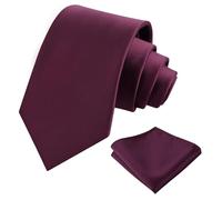 Alizeal Mens 8cm Solid Color Necktie and Hanky Classic Business Formal Tie with Pocket Square Set Burgundy