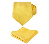 Alizeal Mens 8cm Solid Color Necktie and Hanky Classic Business Wedding Formal Tie with Pocket Square Set, Yellow Plaid