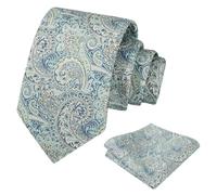 Alizeal Mens 8cm Solid Paisley Necktie for Men Jacquard Classic Formal Tie and Handkerchief Set, Sage Green+Navy