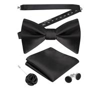 Alizeal Mens Bow Tie Pocket Square Cufflinks and Lapel Pin Set, Black