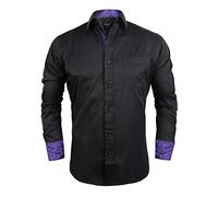 Alizeal Mens Business Slim Fit Dress Shirt Long Sleeve Patchwork Button Closure Shirt, Black+Dark Purple-2XL