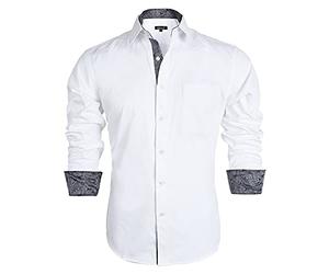 Alizeal Mens Business Slim Fit Dress Shirt Long Sleeve Patchwork Button Closure Shirt, White+Gray-S