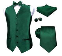 Alizeal Mens Classic 5 Pcs Solid Color Satin Suit Vest Set, Dark Green-S