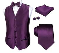 Alizeal Mens Classic 5 Pcs Solid Color Satin Suit Vest Set, Dark Purple-S