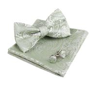 Alizeal Mens Classic Paisley Jacquard Bow Tie, Hanky and Cufflinks Set, Sage Green