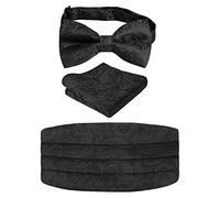 Alizeal Mens Classic Paisley Pre-tied Party Adjustable Bow Tie, Cummerbund and Pocket Square Set, Black