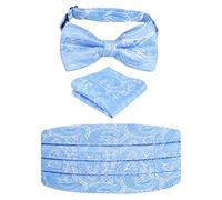 Alizeal Mens Classic Paisley Pre-tied Party Adjustable Bow Tie, Cummerbund and Pocket Square Set, Light Blue