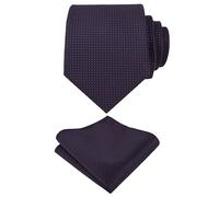 Alizeal Mens Classic Polka Dot Necktie and Hanky for Business Formal Tie with Pocket Square Set, Dark Navy+Red