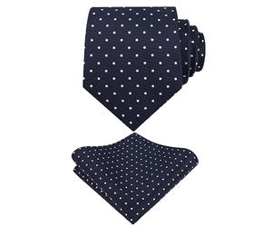 Alizeal Mens Classic Polka Dot Necktie and Hanky for Business Formal Tie with Pocket Square Set, Dark Navy+White