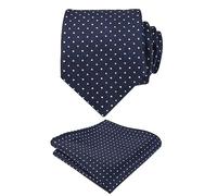 Alizeal Mens Classic Polka Dot Necktie and Hanky for Business Formal Tie with Pocket Square Set, Navy Blue+White