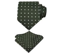 Alizeal Mens Classic Polka Dot Necktie and Hanky for Business Formal Tie with Pocket Square Set, Olive Green