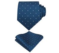 Alizeal Mens Classic Polka Dot Necktie and Hanky for Business Formal Tie with Pocket Square Set, Peacock Blue+White