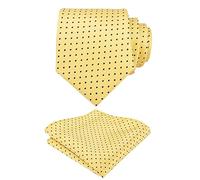 Alizeal Mens Classic Polka Dot Necktie and Hanky for Business Formal Tie with Pocket Square Set, Yellow+Navy