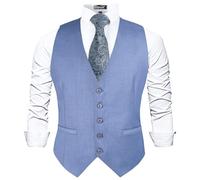 Alizeal Mens Classic Solid Color Business Suit Vest Regular Fit Tuxedo Waistcoat, Blue Gray-S