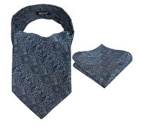 Alizeal Mens Cravat Tie Set Ascot Retro Floral for Banquet Party Tie and Pocket Square Set, Dark Navy