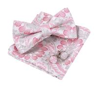 Alizeal Mens Floral Bow Tie Hanky and Cufflinks, Silver+Hot Pink