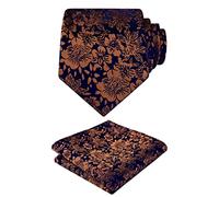 Alizeal Mens Floral Necktie with Hanky Colorful Stylish Unique Tie Set, Navy+Brown