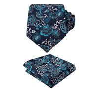 Alizeal Mens Floral Necktie with Hanky Colorful Stylish Unique Tie Set, Navy+Teal+White