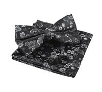 Alizeal Mens Floral Pattern Pre-tied Bow Tie, Pocket Square and Cufflinks Set, Black+White