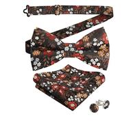 Alizeal Mens Floral Pattern Pre-tied Bow Tie, Pocket Square and Cufflinks Set, Brown+Orange+Red