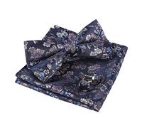 Alizeal Mens Floral Pattern Pre-tied Bow Tie, Pocket Square and Cufflinks Set, Navy+Pink