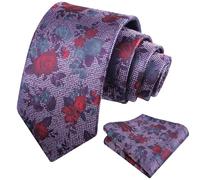 Alizeal Mens Floral Pattern Tie with Pocket Square Classic Casual for Party Wedding Necktie and Hanky Set, Purple+Red