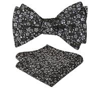 Alizeal Mens Floral Patterned Colorful Classic Self Tied Bow Tie and Pocket Square Set, Black+Gray