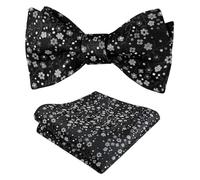 Alizeal Mens Floral Patterned Colorful Classic Self Tied Bow Tie and Pocket Square Set, Black+Gray+White