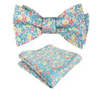 Alizeal Mens Floral Patterned Colorful Classic Self Tied Bow Tie and Pocket Square Set, Green+Coral+Yellow