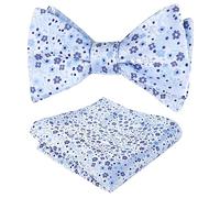 Alizeal Mens Floral Patterned Colorful Classic Self Tied Bow Tie and Pocket Square Set, Light Blue