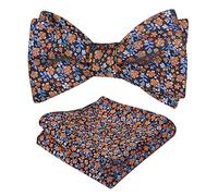 Alizeal Mens Floral Patterned Colorful Classic Self Tied Bow Tie and Pocket Square Set, Navy+Orange