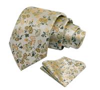 Alizeal Mens Floral Patterned Tie with Pocket Square Stylish Unique for Business Wedding Party Necktie Set, Sage Green+Yellow