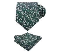 Alizeal Mens Floral Patterned Wedding Party Tie with Pocket Square 8cm Colorful Classic Business Tie Set, Green+Mint