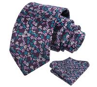 Alizeal Mens Floral Patterned Wedding Party Tie with Pocket Square 8cm Colorful Classic Business Tie Set, Purple+Teal
