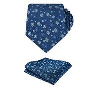 Alizeal Mens Floral Patterned Wedding Party Tie with Pocket Square 8cm Colorful Classic Business Tie Set, Navy Blue