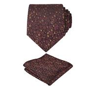 Alizeal Mens Floral Patterned Wedding Party Tie with Pocket Square 8cm Colorful Classic Business Tie Set, Orange+Maroon