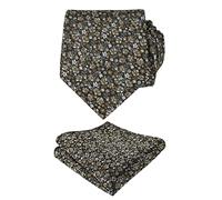 Alizeal Mens Floral Patterned Wedding Party Tie with Pocket Square 8cm Colorful Classic Business Tie Set, Brown+White+Gray