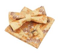 Alizeal Mens Floral Pre-tied Bow Tie, Pocket Square and Cufflinks Set Classic Formal Bowties for Business Wedding, Orange+Yellow