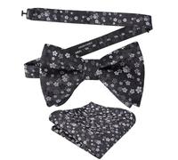 Alizeal Mens Floral Print Pre-tied Dickie Bow Tie and Hanky Set for Formal Causal Wedding Business Party Accessories, Black