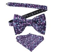Alizeal Mens Floral Print Pre-tied Dickie Bow Tie and Hanky Set for Formal Causal Wedding Business Party Accessories, Navy+Purple+Blue