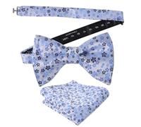 Alizeal Mens Floral Print Pre-tied Dickie Bow Tie and Hanky Set for Formal Causal Wedding Business Party Accessories, Blue
