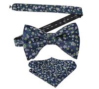 Alizeal Mens Floral Print Pre-tied Dickie Bow Tie and Hanky Set for Formal Causal Wedding Business Party Accessories, Navy+Green